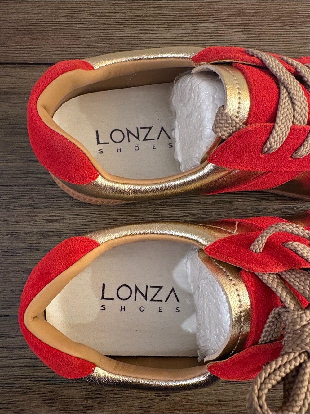 NIB [Lonza] Delta Red Metallic Gold Suede Runner Sneakers Women’s EU 39 / US 8.5 - Picture 9 of 16